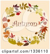 Poster, Art Print Of Colorful Autumn Leaf Wreath With Text Over Beige