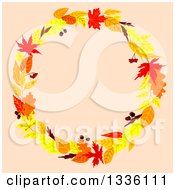 Poster, Art Print Of Colorful Autumn Leaf Wreath Over Pastel Pink