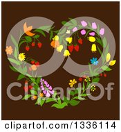 Poster, Art Print Of Floral Heart Shaped Wreath On Brown 2
