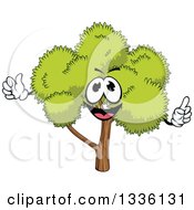 Clipart Of A Cartoon Tree Character With A Lush Green Mature Canopy Holding Up A Finger And Giving A Thumb Up Royalty Free Vector Illustration