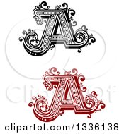 Poster, Art Print Of Retro Black And White And Red Capital Letter A Designs With Flourishes