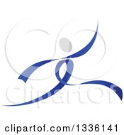 Clipart Of A Gray And Blue Ribbon Dancer Leaping Or Moving Royalty Free Vector Illustration