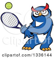 Poster, Art Print Of Cartoon Blue Owl Playing Tennis