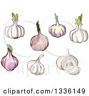 Clipart Of Cartoon Garlic Bulbs Royalty Free Vector Illustration