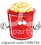 Cartoon Popcorn Bucket Character Holding Up A Finger