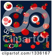 Clipart Of Flat Design Tomatoes On Navy Blue Royalty Free Vector Illustration