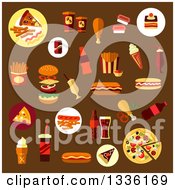 Poster, Art Print Of Flat Design Fast Foods On Brown