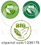 Poster, Art Print Of Round Green And White Bio Leaf Icons Or Labels
