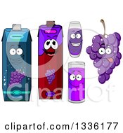 Poster, Art Print Of Happy Bunch Of Purple Grapes Character Juice Glasses And Cartons 4