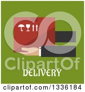 Poster, Art Print Of Flat Design Hands Holding A Box Over Text On Green