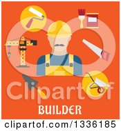 Flat Design Builder Avatar And Items Over Text On Orange