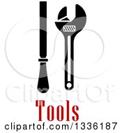 Clipart Of A Rasp And Wrench Over Red Tools Text Royalty Free Vector Illustration by Vector Tradition SM