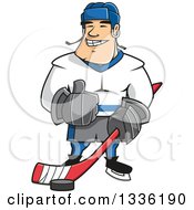 Cartoon White Male Ice Hockey Player Giving A Thumb Up