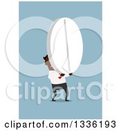 Poster, Art Print Of Flat Design Black Businessman Carrying A Giant Pill On Blue