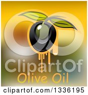Clipart Of A Dripping Olive And Text Over Blur Royalty Free Vector Illustration