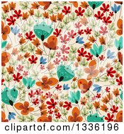 Poster, Art Print Of Seamless Background Pattern Of Retro Flowers On Tan