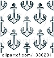 Poster, Art Print Of Seamless Background Pattern Of Navy Blue Anchors 3