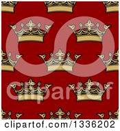 Poster, Art Print Of Seamless Pattern Background Of Gold Crowns On Red