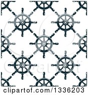 Poster, Art Print Of Seamless Pattern Background Of Navy Blue Ship Helm Steering Wheels