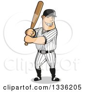 Poster, Art Print Of Cartoon Happy Grinning White Male Baseball Player Batting