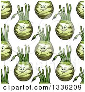 Seamless Pattern Background Of Happy Kohlrabi Characters