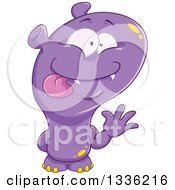 Poster, Art Print Of Cartoon Purple Monster Waving