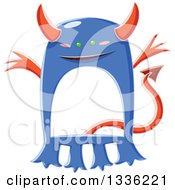 Poster, Art Print Of Cartoon Hollow Blue And Red Horned Monster