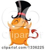 Poster, Art Print Of Cartoon Orange Monster With A Top Hat And Forked Tail