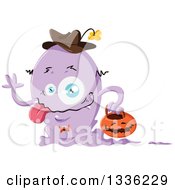 Clipart Of A Cartoon Purple Halloween Monster Royalty Free Vector Illustration