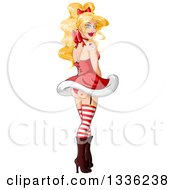Sexy Blond White Pinup Woman In A Christmas Santa Suit Looking Back Her Rear End Showing