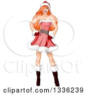 Poster, Art Print Of Sexy Red Haired White Pinup Woman In A Christmas Santa Suit