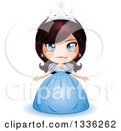 Clipart Of A Cartoon Brunette Blue Eyed Caucasian Princess In A Blue Gown Royalty Free Vector Illustration