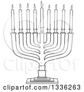Clipart Of A Black And White Hanukkah Menorah Lamp With Candles Royalty Free Vector Illustration by Liron Peer