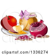 Poster, Art Print Of Honey Jar Apple And Pomegranate For Rosh Hashanah