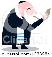 Poster, Art Print Of Cartoon Rabbi With Talit Blowing The Shofar The Jewish Holiday Yom Kippur