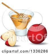 Poster, Art Print Of Red Apple And Slices With A Cup Of Honey And A Dipper