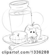 Poster, Art Print Of Halved Black And White Apple With A Jar Of Honey And A Dipper