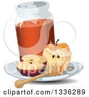 Poster, Art Print Of Halved Red Apple With A Jar Of Honey And A Dipper
