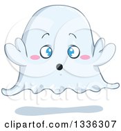 Poster, Art Print Of Cartoon Halloween Ghost With Blue Eyes