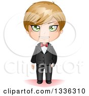 Happy Green Eyed Dirtyblond Haired Caucasian Groom In A Black Tuxedo