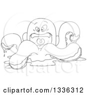 Poster, Art Print Of Cartoon Black And White Angry Octopus In Water