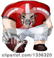 Poster, Art Print Of Cartoon Buff White Male Football Player Kneeling With The Ball