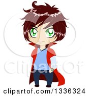 Clipart Of A Cartoon Brunette Haired Green Eyed Caucasian Boy Royalty Free Vector Illustration