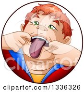 Cartoon Bratty Red Haired Caucasian Boy Sticking His Tongue Out In A Circle