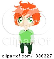 Clipart Of A Cartoon Red Haired Green Eyed Caucasian Boy Royalty Free Vector Illustration