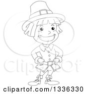 Poster, Art Print Of Sketched Black And White Grinning Pilgrim Boy