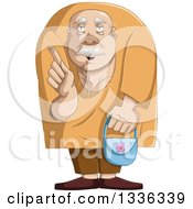 Cartoon Caucasian Senior Man Holding A Purse