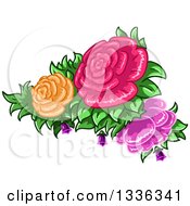 Poster, Art Print Of Colorful Rose Flowers And Leaves