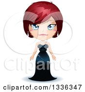 Clipart Of A Short Red Haired Blue Eyed Caucasian Woman In A Formal Black Evening Gown Royalty Free Vector Illustration by Liron Peer