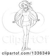 Clipart Of A Black And White Woman In A Tank Top And Shorts Royalty Free Vector Illustration